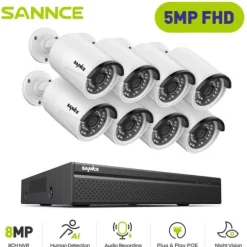 SANNCE Videoovervågningssystem, 8MP opløsning, POE IP-kameraer,I51FQ08, Ingen