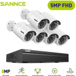 SANNCE Videoovervågningssystem, 8MP opløsning, POE IP-kameraer,I51FQ06, Ingen