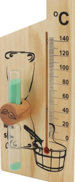 Sauna Termometer Timeglas, Guld Elegant Design Sauna Termometer Timeglas 0-140 Grader Celsius Træ Velegnet til Hoteller