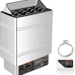 Saunaovn 9 KW, el-sausnherd 380 V - 415 V, rustfri stål saunaovn, elektrisk saunaovn med 2 indstillinger (temperatur, tid) og ekstern