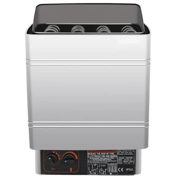 Saunaovn 9 KW, el-sausnherd 380 V - 415 V, rustfri stål saunaovn, elektrisk saunaovn med 2 indstillinger (temperatur, tid) og ekstern