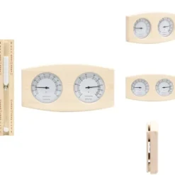 Saunatilbehør - Living 2-i-1 saunasæt med hygrometer og timeglas massivt fyrretræ