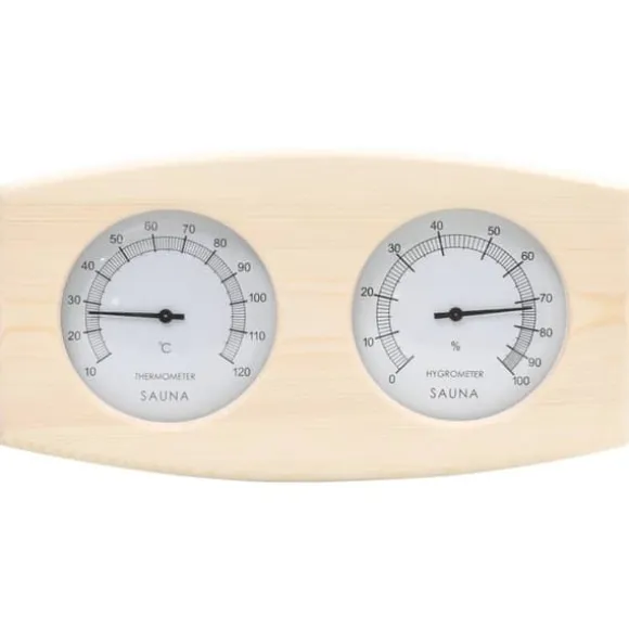Saunatilbehør - Living 2-i-1 saunasæt med hygrometer og timeglas massivt fyrretræ
