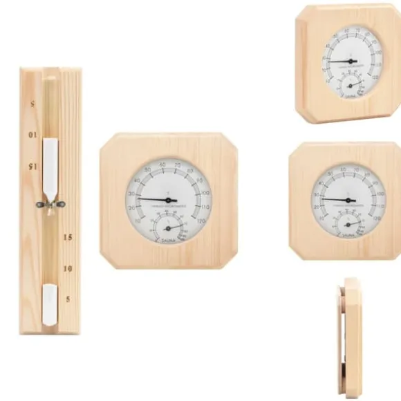 Saunatilbehør - Living 2-i-1 saunasæt hygrometer og timeglas massivt fyrretræ