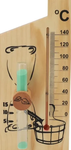 Sauntermometer, timeglas, dampbadssaunatermometer og hygrometer, let træramme, dobbelt måler, vægmontering, indendørs brug, massiv
