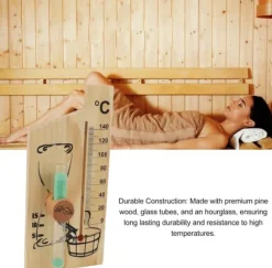 Sauntermometer, timeglas, dampbadssaunatermometer og hygrometer, let træramme, dobbelt måler, vægmontering, indendørs brug, massiv