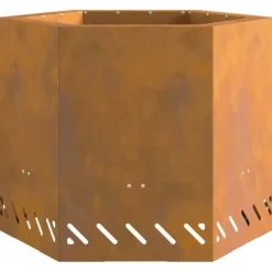 Sekskantet Bålsted i Forvitret Stål - Bålfad til Udendørs Brug | Størrelse: 58x58x51 cm