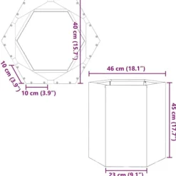 Sekskantet plantekrukke i rustfrit stål 46x40x45 cm | Farve: Metal | Størrelse: 46x40x45 cm