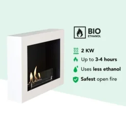 Serra bio-ethanol vægkomfur - Hvid - atmosfærisk brændeovn - 1,5 KW varme