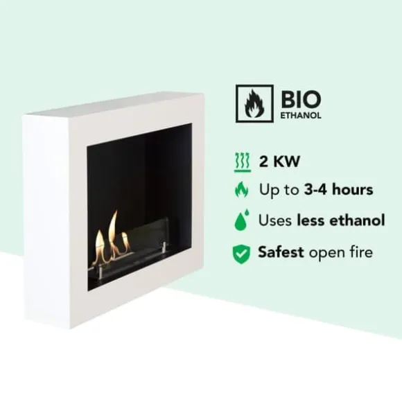 Serra bio-ethanol vægkomfur - Hvid - atmosfærisk brændeovn - 1,5 KW varme
