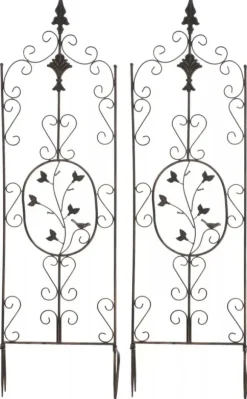 Set of 2 Antique Bronze Metal Burgus Garden Trellises for Climbing Plants, 122cm Height