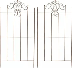 Set of 2 Paula Metal Trellis Stakes, Antique Brown, Rustic Country House Style Climbing Aid, 170cm Height