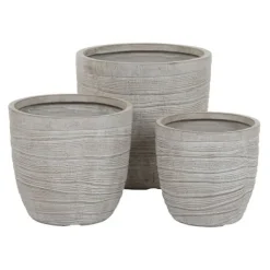 Set of Planters Home ESPRIT Beige Fibreglass Magnesium 45 x 45 x 43 cm (3 Units)