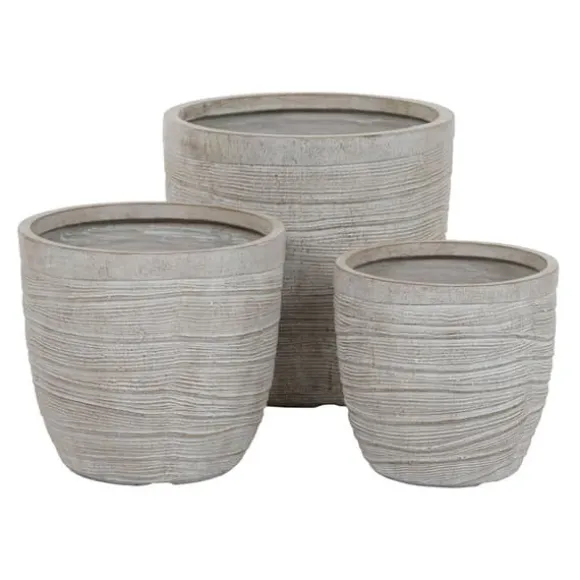 Set of Planters Home ESPRIT Beige Fibreglass Magnesium 45 x 45 x 43 cm (3 Units)