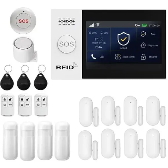 Sikkerhedsalarm System, Smart Home Integration, App Kontrol,EU Stik, 4G WiFi Kit E