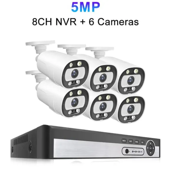 Sikkerhedskamera System, 8 Kanaler, AI Menneske Detektion,1T Indbygget HDD, 8CH NVR 6PCS CAM 5MP