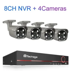 Sikkerhedskamera System, 8 Kanaler, To-Vejs Lydkommunikation,8CH 4PCS 5MP KAMERA, 3T Indbygget HDD