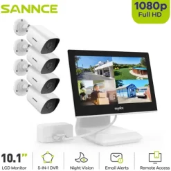 Sikkerhedskamera System, 10.1" LCD Skærm, 1080P Full HD Nattesyn,4PCS 0TB