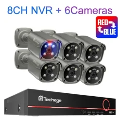 Sikkerhedskamera System, 8 Kanaler, AI Ansigtsgenkendelse,8CH 6stk Kamera 8MP, 1T