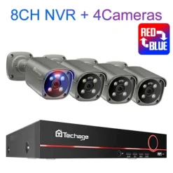 Sikkerhedskamera System, 8 Kanaler, To-Vejs Lydkommunikation,8CH 4PCS 8MP KAMERA, Ingen indbygget HDD