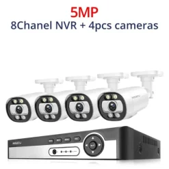 Sikkerhedskamera system, AI ansigtsdetektion, farve natvision,8CH NVR 4PCS KAMERA 5MP, 1T