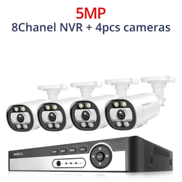 Sikkerhedskamera system, AI ansigtsdetektion, farve natvision,8CH NVR 4PCS KAMERA 5MP, 1T