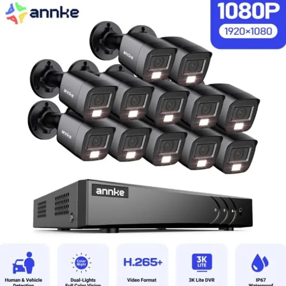 Sikkerhedskamera System, AI Detektion, Farve Natvision,12Pcs 0TB