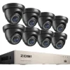 Sikkerhedskamera system, 8CH DVR optager, 2MP Dome kameraer,8 sorte kameraer, Ingen