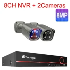 Sikkerhedskamera system, 4K HD opløsning, To-vejs lyd, Ingen, 8CH 2 stk 8MP kamera