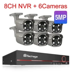Sikkerhedskamera system, 4K HD opløsning, To-vejs lyd, Ingen, 8CH 6 stk 5MP kamera