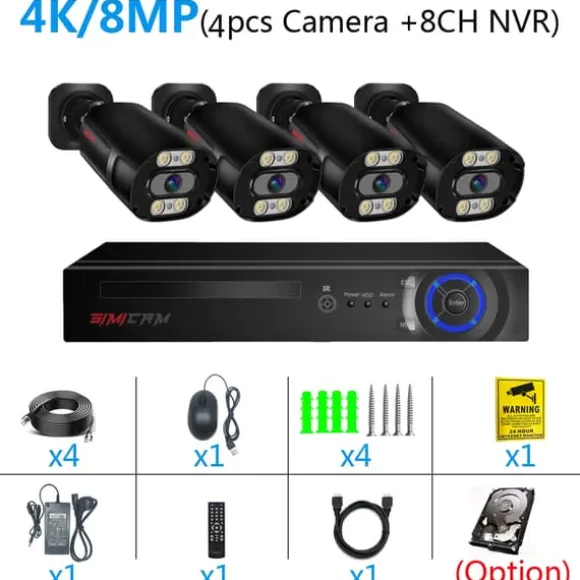 Sikkerhedskamera System, 4K Ultra HD, 8 Kanal NVR,4T, 8CH NVR 4 KAMERA