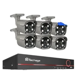 Sikkerhedskamera system, 4K HD opløsning, To-vejs lyd, 3T (udendørs sport), 8CH 6 stk 5MP kamera