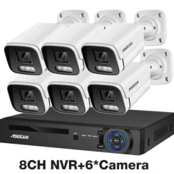 Sikkerhedskamera system, 4K opløsning, AI farve natvision, , None, 8CH NVR and 6 Camera