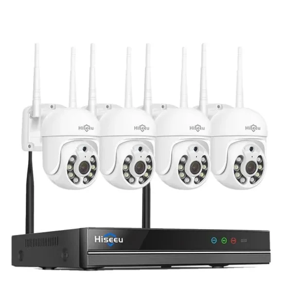 Sikkerhedskamera System, 3MP/5MP Opløsning, To-Vejs Lyd,10CH NVR 4 kameraer, 1T