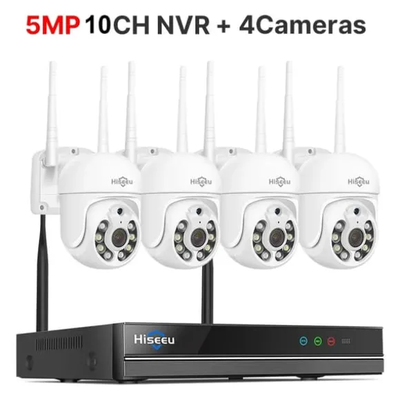 Sikkerhedskamera System, 3MP/5MP Opløsning, To-Vejs Lyd,10CH NVR 4 kameraer, 1T