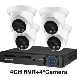 Sikkerhedskamera system, 8MP 4K opløsning, AI farve natvision, , 4CH NVR and 4 Camera, 1T