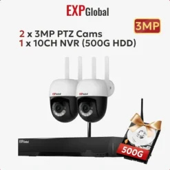 Sikkerhedskamera System, 5MP Opløsning, To-Vejs Lyd,500g, EU Stik, 1xNVR 2x3MP PTZ Kamera