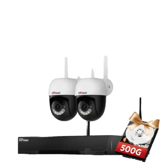 Sikkerhedskamera System, 5MP Opløsning, To-Vejs Lyd,500g, 1xNVR 2x5MP PTZ Kamera, EU Stik