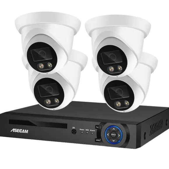 Sikkerhedskamera system, 8MP 4K opløsning, AI farve natvision, , 4CH NVR and 4 Camera, 2T