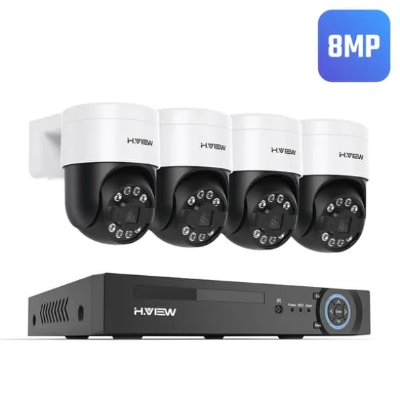 Sikkerhedskamera System, 8MP Opløsning, Fjernadgang,4stk 8MP Kamera, 2T