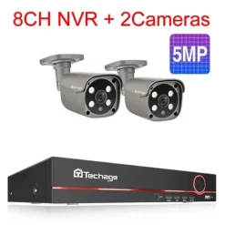 Sikkerhedskamera System, 5MP Opløsning, Nattesyn Funktion,EU Stik, 8CH 2Pcs 5MP Kamera, 3T（udendørs sport）