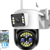 Sikkerhedskamera, tri-linse design, AI bevægelsesdetektion,EU-stik, 12MP INGEN SD-kort