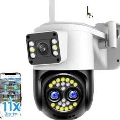 Sikkerhedskamera, tri-linse design, AI bevægelsesdetektion,EU-stik, 12MP INGEN SD-kort