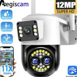 Sikkerhedskamera, tri-linse design, AI bevægelsesdetektion,EU-stik, 12MP INGEN SD-kort