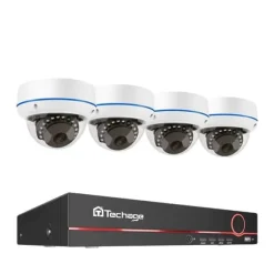 Sikkerhedskamerasystem, 8-kanals understøttelse, bevægelsesdetekteringsalarmer,5MP NVR x 4 kameraer, 3T indbygget HDD