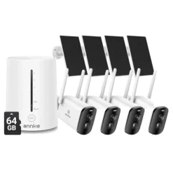 Sikkerhedskamerasystem, 4MP opløsning, panorering og vippefunktionalitet,5200mAh 4Stk 64G