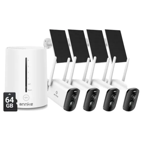 Sikkerhedskamerasystem, 4MP opløsning, panorering og vippefunktionalitet,5200mAh 4Stk 64G