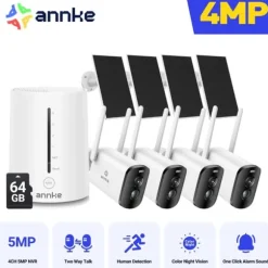 Sikkerhedskamerasystem, 4MP opløsning, panorering og vippefunktionalitet,5200mAh 4Stk 64G