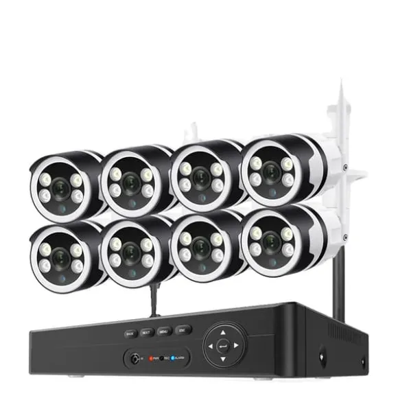 Sikkerhedskamerasystem, PTZ-funktionalitet, trådløs forbindelse, 8CH 3MP 8PCS CAM, ingen indbygget HDD