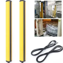Sikkerheds-lysgardin - Sensorafbryder - 10 stråler - Registreringsafstand 3 m - Udgang NPN/NC - Kabel 2,2 m (2 stk) - Hus i aluminiumlegering - Gul